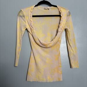 Vintage Y2K Womens Low Cut Rouche Medium Sweet Pea Top Shirt Blouse Cover Hippie